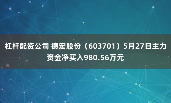 杠杆配资公司 德宏股份（603701）5月27日主力资金净买入980.56万元